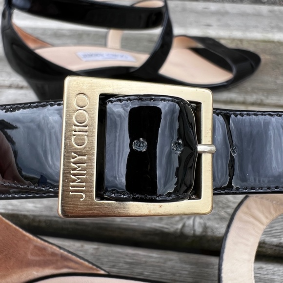 Jimmy Choo Patent-Leather Low Wedge Sandals - Picture 5 of 11